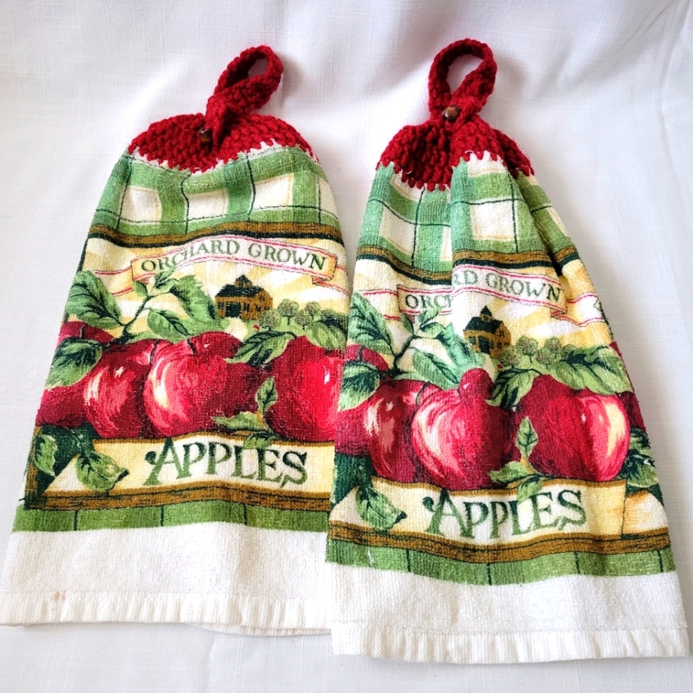 Vintage Crochet Kitchen Towels Set of 2